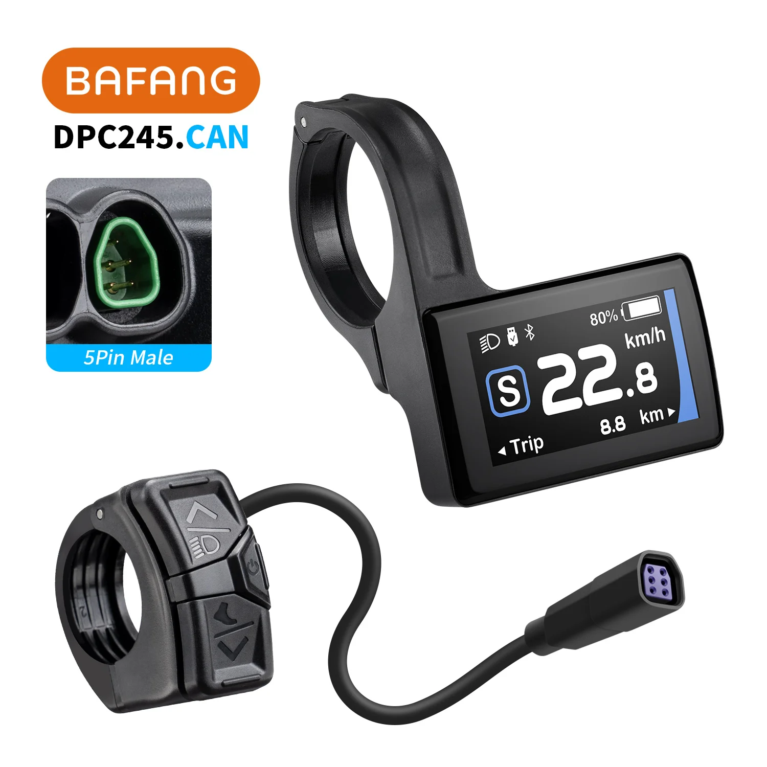Фото Дисплей Bafang DPC245 с Bluetooth 5.1 и CAN-протоколом, 5-контактный треугольный разъем с портом Type-C для среднемоторных систем Bafang с CAN-протоколом №1