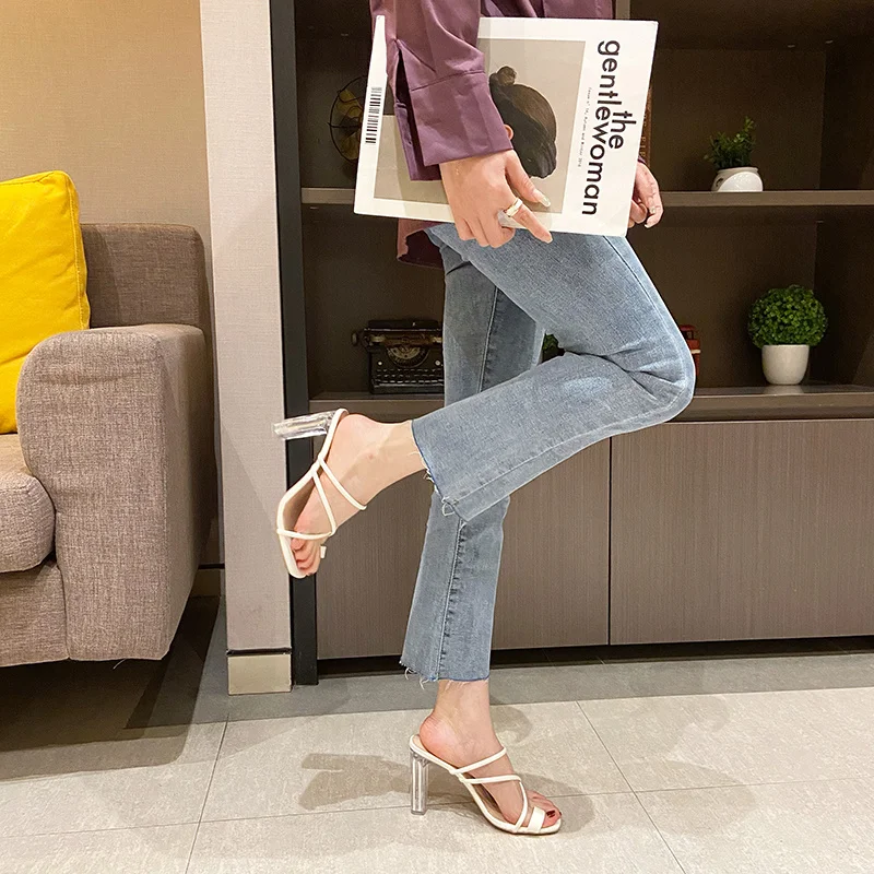 Женские босоножки на высоком каблуке повседневные однотонные сандалии с