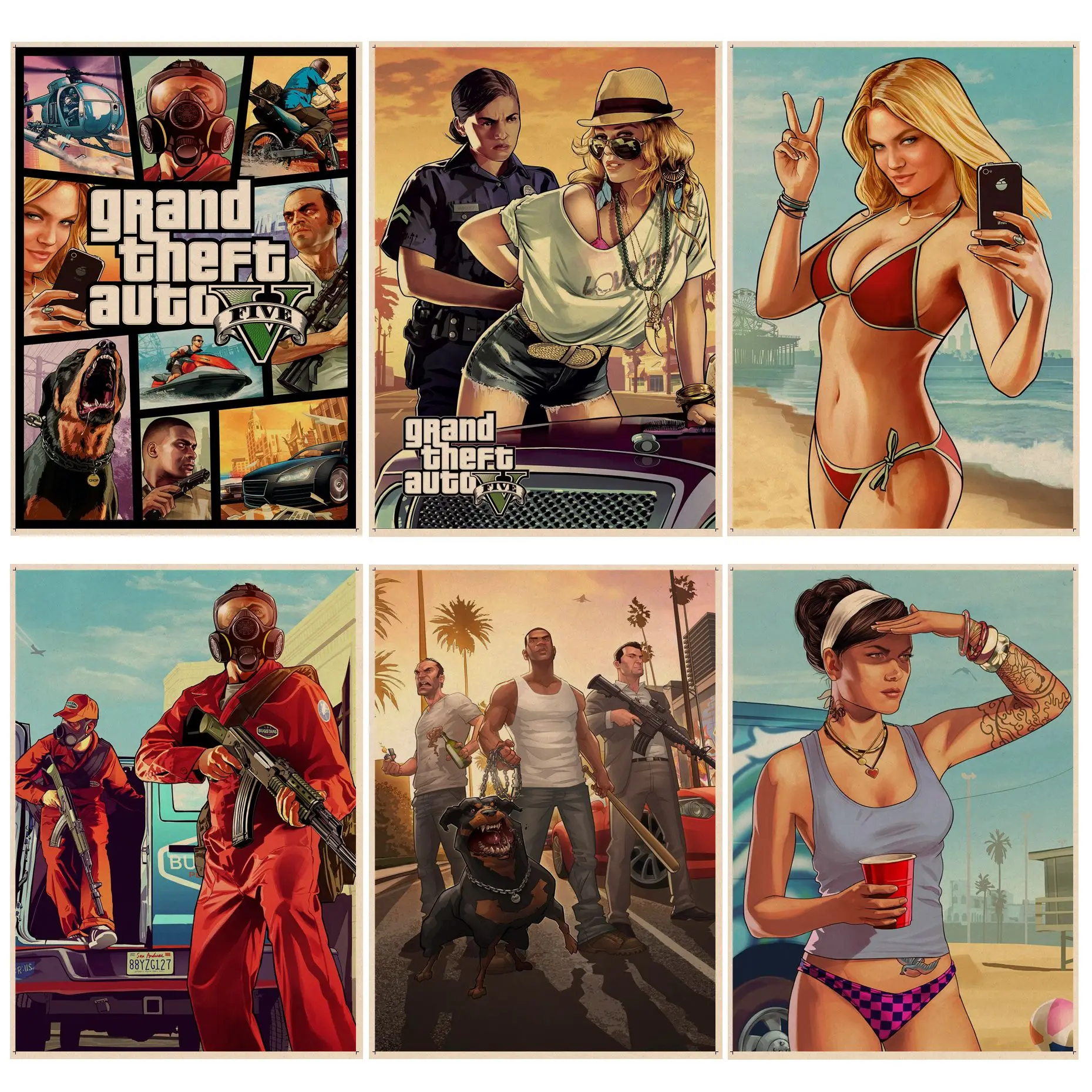 

Grand Theft Auto V Game Anime Posters Vintage Room Home Bar Cafe Decor Vintage decorative painting