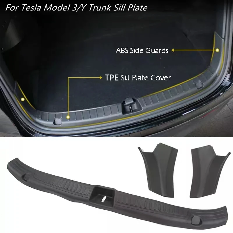 For Tesla Model Y/3 Trunk Sill Plate Cover TPE Rubber Protector Threshold Bumper Guards Car Anti-dirty Pad