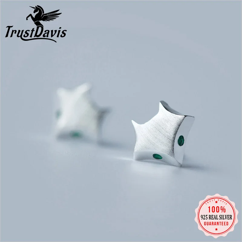 

TrustDavis Real 925 Sterling Silver Earring Fashion Cute Animal Fox CZ Stud Earrings For Daughter Girls Birthday Gift DT20