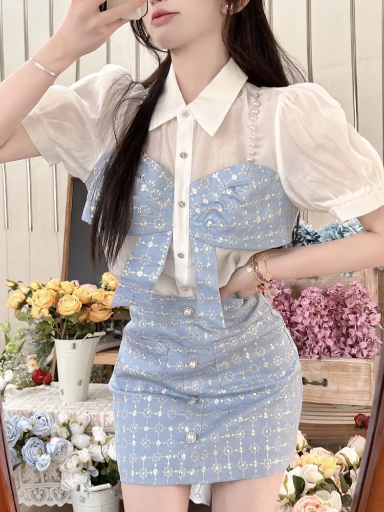Bodycon Mini Skirt Suits Korean Fashion 