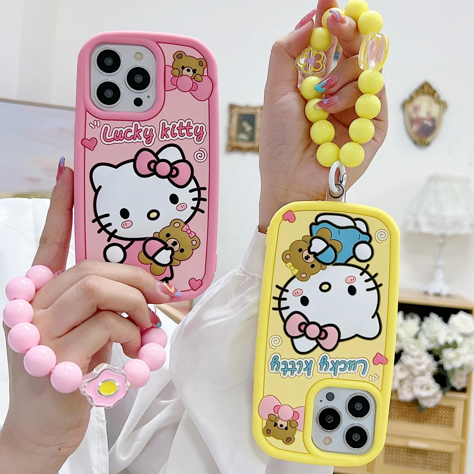 

Sanrio Hello Kitty yello Милые 3D стереоскопические чехлы для телефонов iPhone 14 13 12 11 Pro Max X XS MAX 8 7 Plus SE 2023 задняя крышка