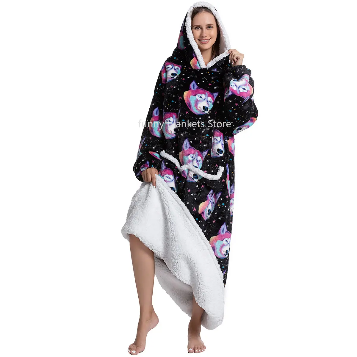 

Super Long Wearable Blankets 55 Inch Winter Oversized Hoodies Sweatshirt Women Men Pullover Warm Soft TV Blanket Pullover Gift
