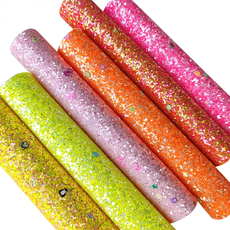 

Shiny Bright Color Candy Pattern Sequins Artificial Faux Glitter Leather Fabric for Jacket Handbag Tote Purse