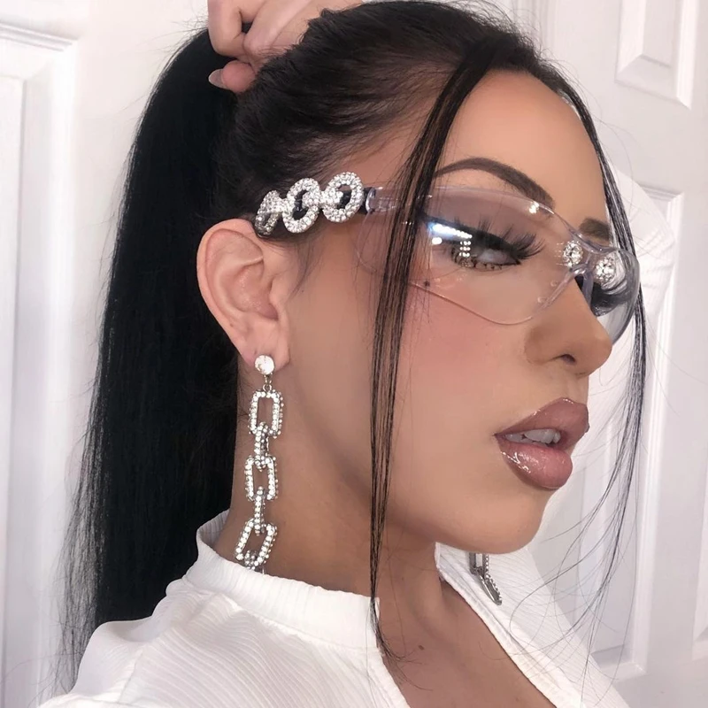 

Женские роскошные солнцезащитные очки со стразами, новинка, солнцезащитные очки в стиле Y2K, женские и мужские очки без оправы UV400