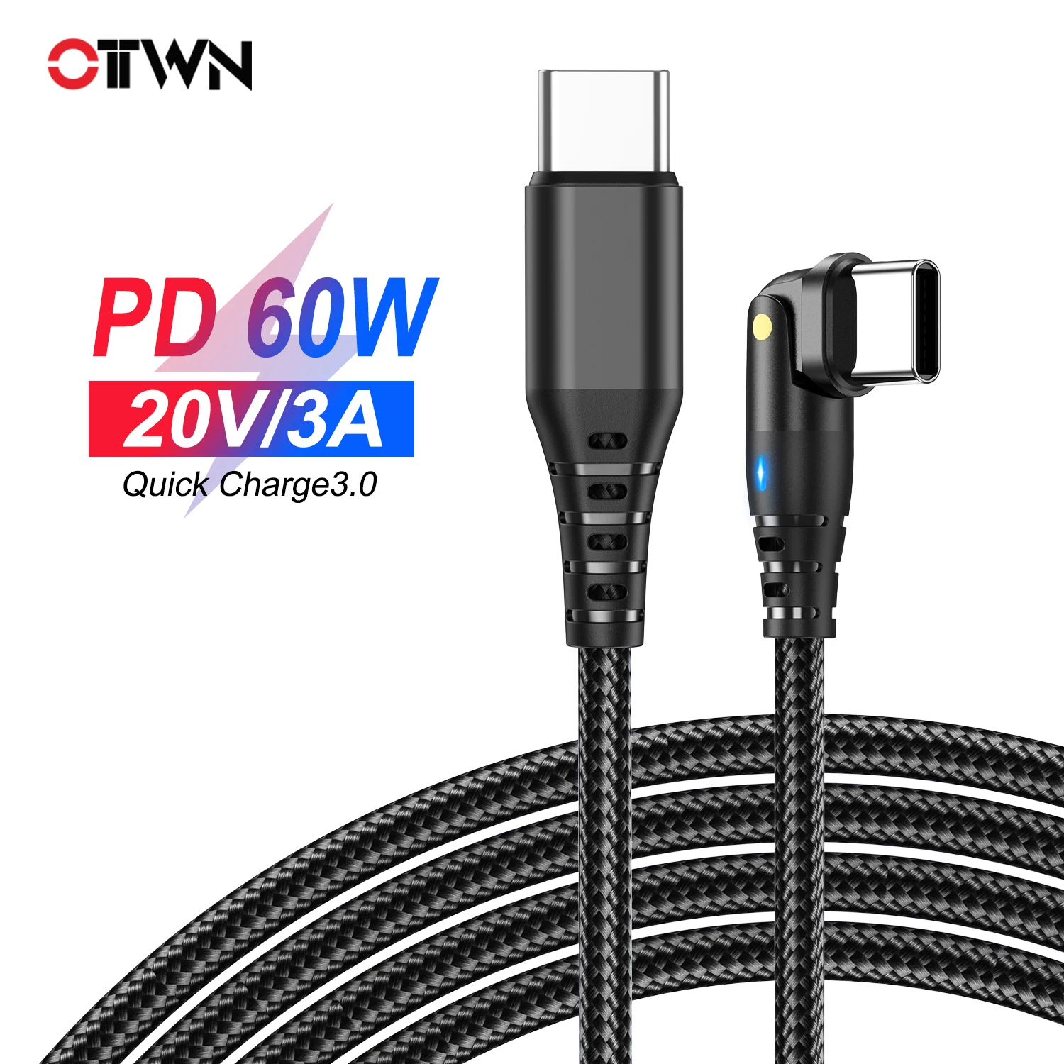 

OTTWN PD 60W USB C To Type C Cable 180 Rotate Elbow For Game 3A Fast Charging Data Cord For Macbook Xiaomi Mi 12 Poco M4 Samsung