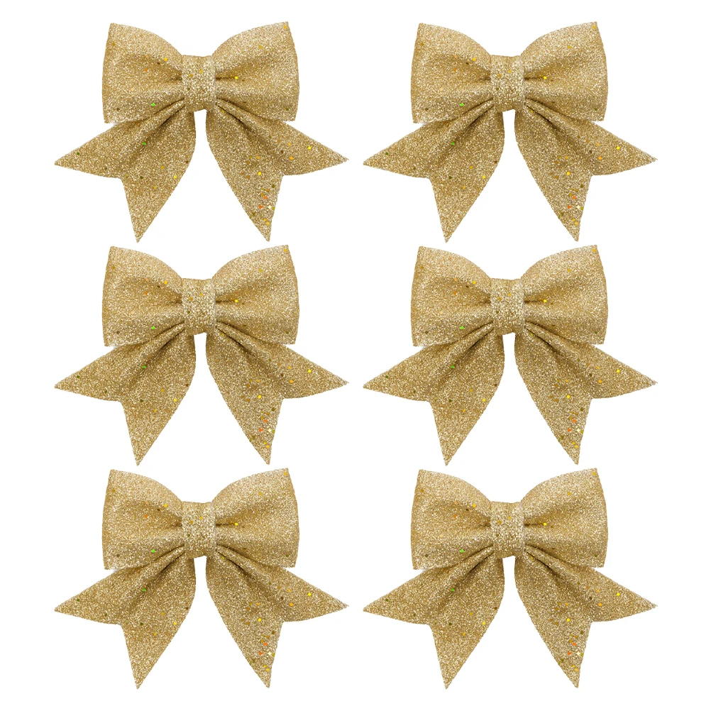 

6pcs Christmas Bow Glitter Christmas Ribbon Bow Christmas Tree Decoration Hanging Pendent Christmas Party Home Ornaments