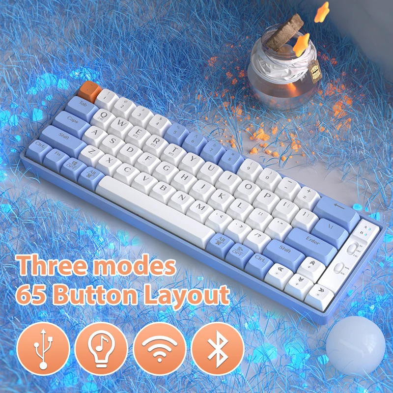 Rgb Light 65 Keys Hotswap Type-c Three Mode Keyboard Keycap