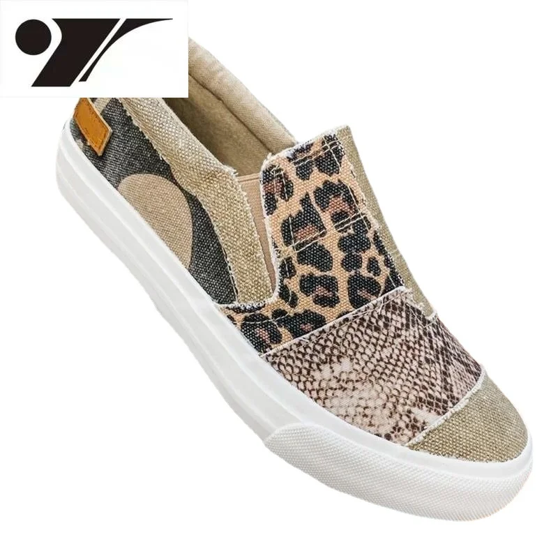 

Парусиновые туфли для пар, повседневные холщовые лоферы, с узором под змеиную кожу, эластичные, модная обувь на платформе, плоская подошва