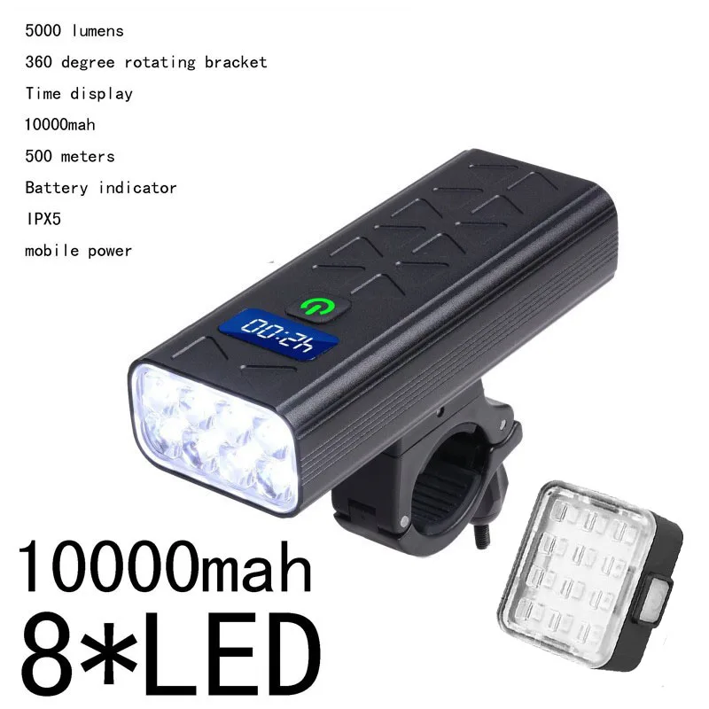 

5000LM 8Leds MTB Bicycle lights 10000MAH Bike Light Flashlight Lantern Cycling Bike Accessaries As Power Bank Usb Rechargeable
