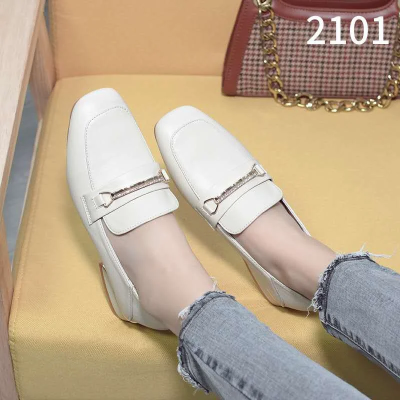

New Spring Autumn Fashion Women Single Shoes Med Heels Ladies Loafers Slip On Round Toe Woman Soft Leather Pumps With Pearl