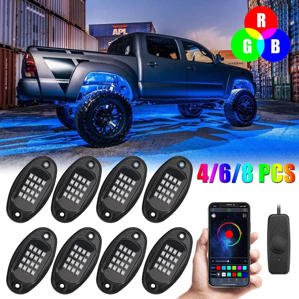 

RGB LED Rock Lights Bluetooth APP Control Car Chassis Light Undergolw For Jeep Off-Road Truck Boat Music Sync 4/6/8 In 1
