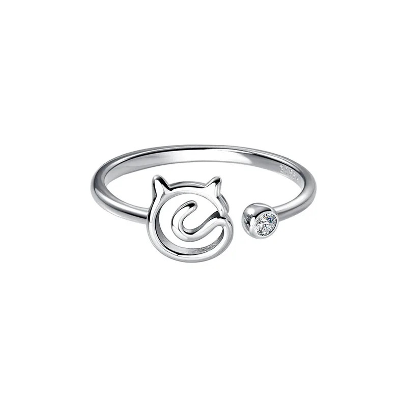

HMES Real S925 Silver Cat Ring Woman Zircon Adjustable Simple Korean Fine Jewelry Fashion Accessories Ring