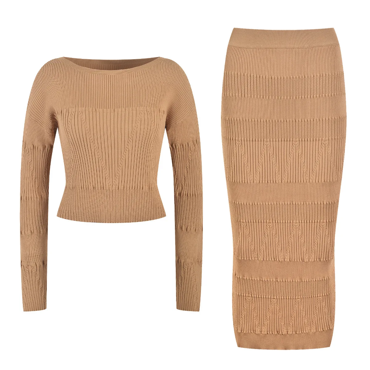 

2 Pieces Sets Women Outfits Fashion Sweater Pullovers Midi Skirt Knitted Crop Tops High Quality Fashion Korean Clothes 2023 New