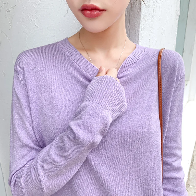 

Autumn and winter round neck women's long sleeve solid color top gray