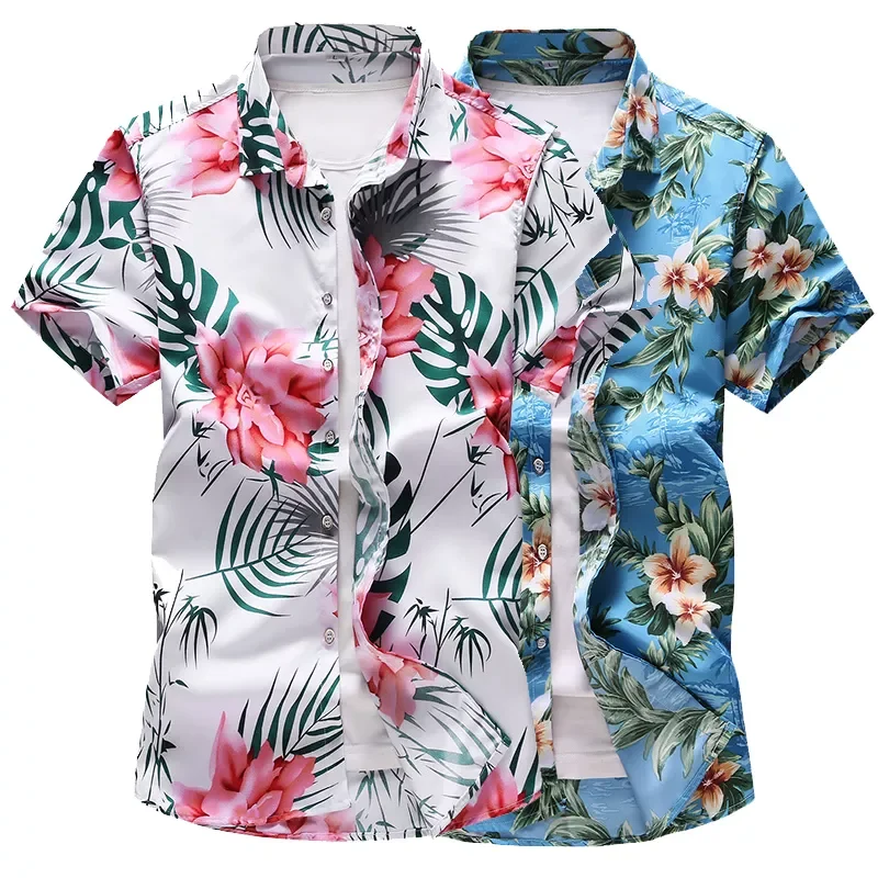 

2022New Men's Hawaiian Shirt 2019 Summer New Style Fashion Casual Large Size Short Sleeve Beach Flower Shirt Male Brand Clot