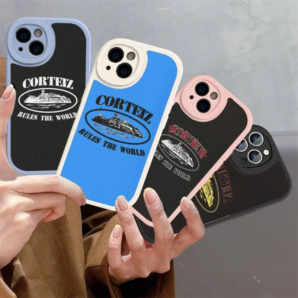 Фото Чехол для телефона World-C-Corteizs для iPhone 11 12 13 14 15 16 Pro Max Mini Plus, мягкий кожаный чехол №5