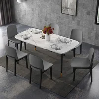Marble Dining Table Combination Custom Rock Board Nordic Minimalist Small Apartment Simple Retctangular Table And 6 Chair Set