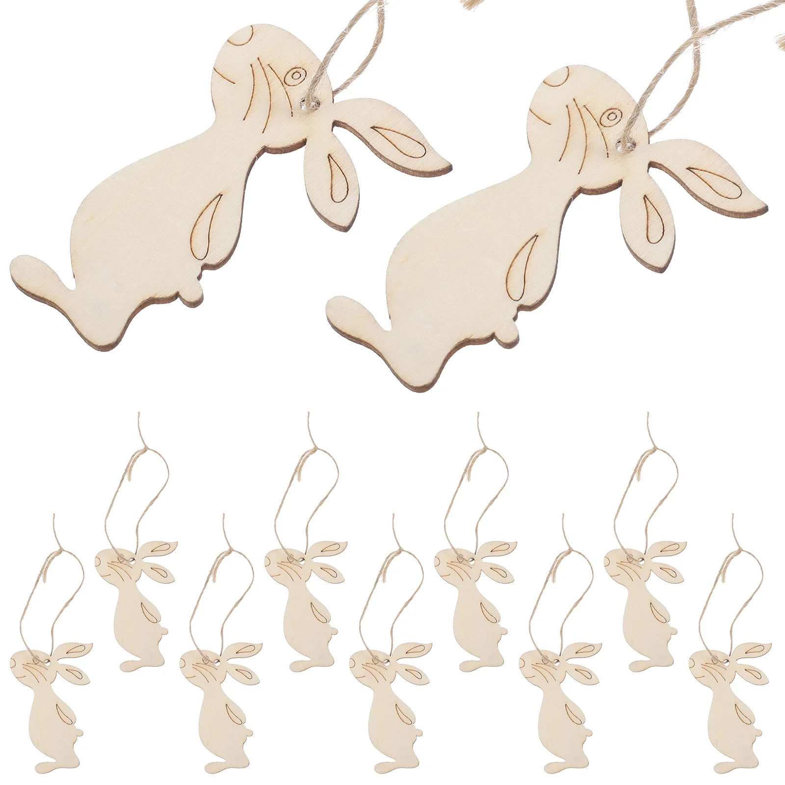 

20PCS Lovely Funny Standing Rabbit Ornament Wooden Chips Hanging Pendant for Decoration Easter DIY Class Craft