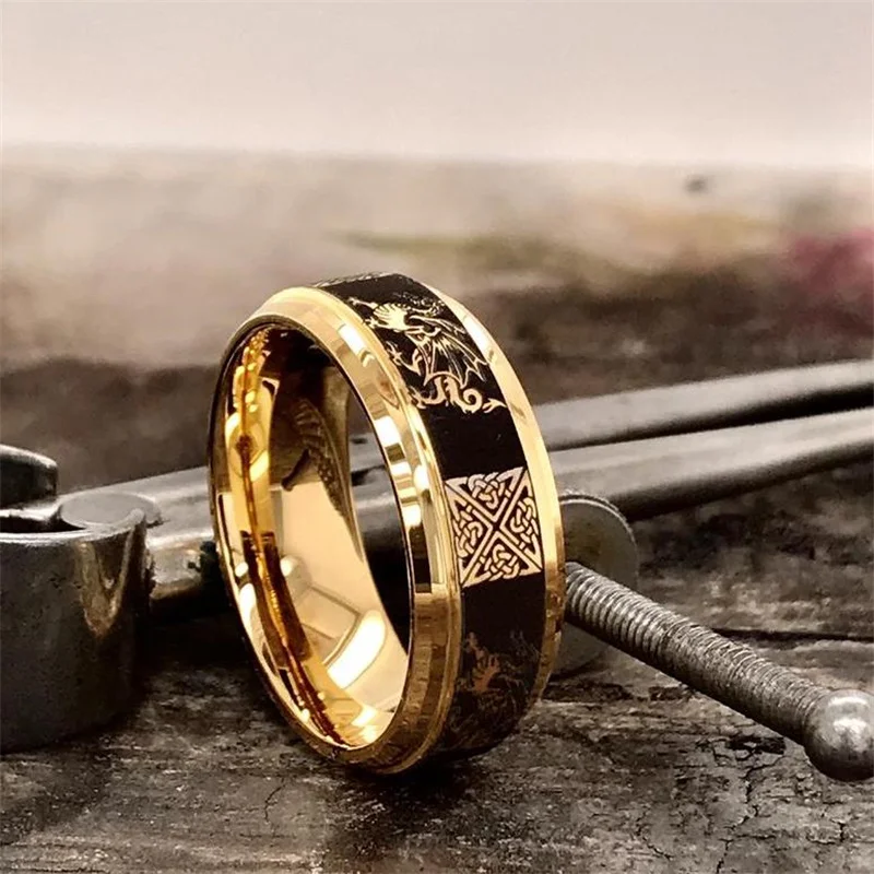 Unique Gold Color Dragon Pattern Crystal Animal Rings For Men Punk Style Jewelry for Party Wedding Accessories