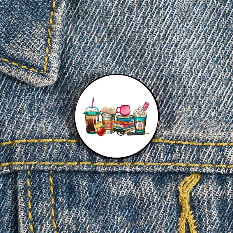 

Teacher Fuel Coffee Cups Printed Pin Custom vintage Brooches Shirt Lapel teacher Bag Badge pins for Teacher's Day Gift
