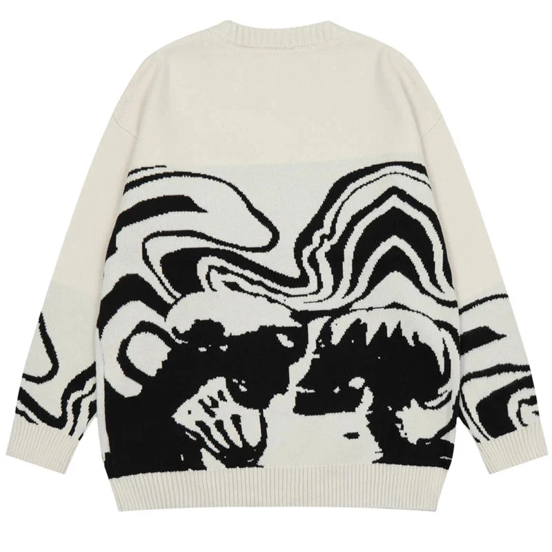 Винтажные вязаные свитера для мужчин забавный свитер с принтом черепа Осенние