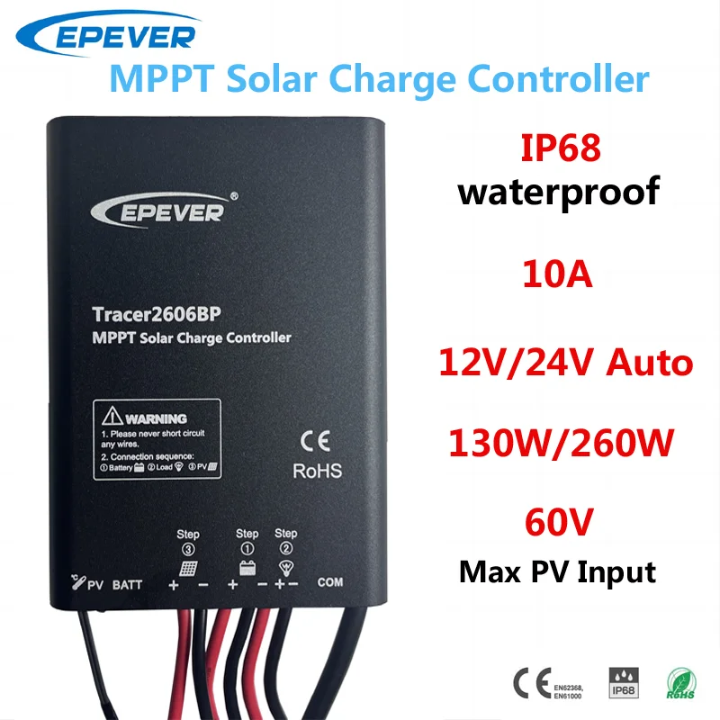 EPEVER водонепроницаемый MPPT Контроллер заряда солнечной батареи 10 А Tracer2606BP 12 В 24