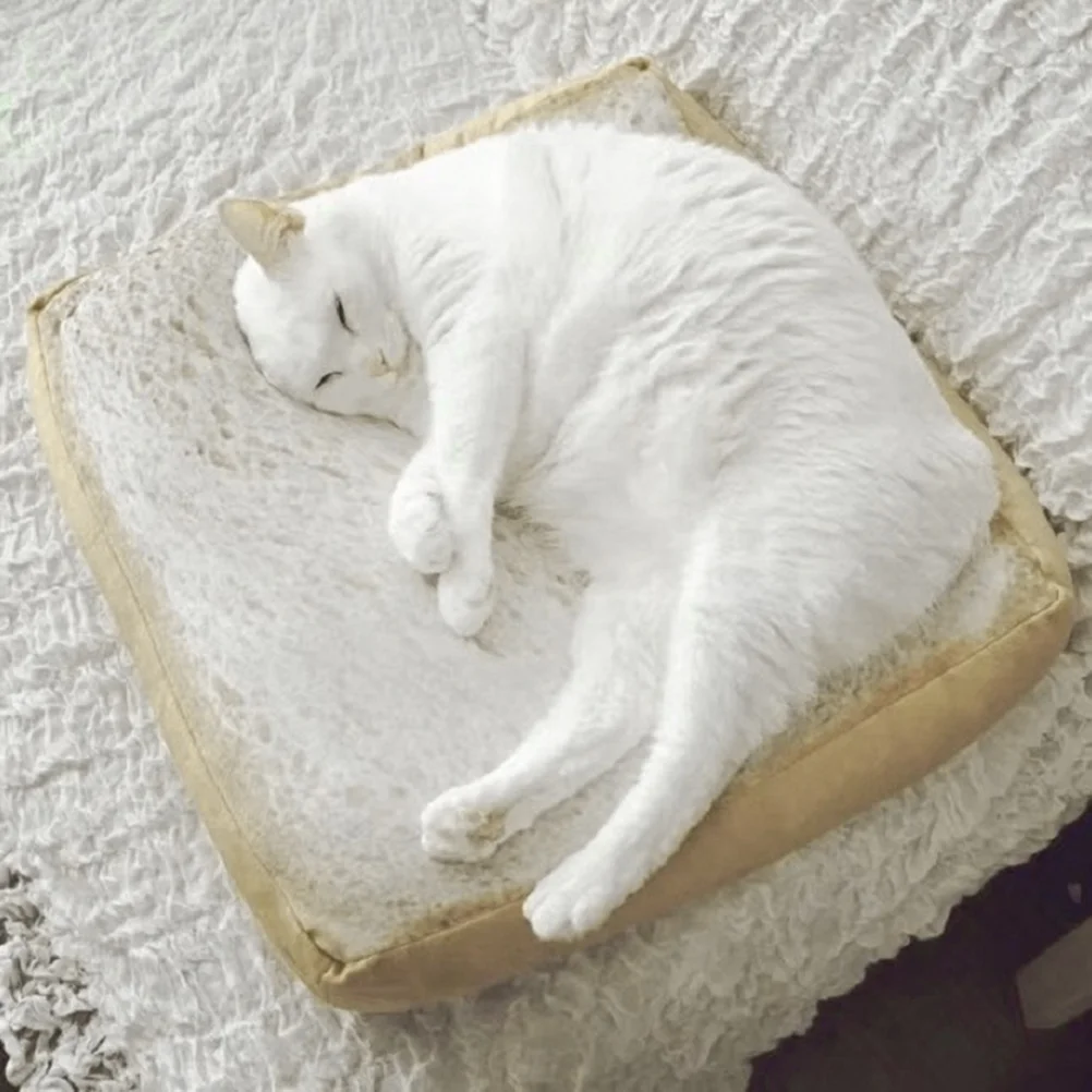

Pet Bed Cushion Bread Toast Cat Pad Mattress Dog Pillow Calming Square Creative Pets Mat Washable Sleeping Sofa Bedscats