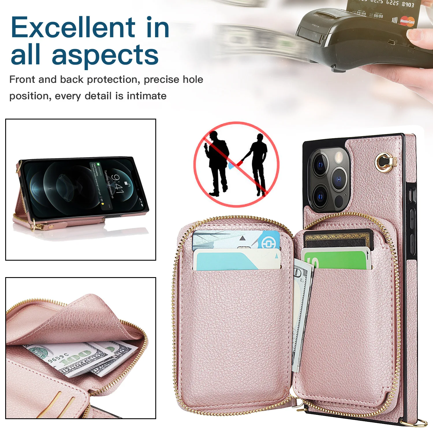 

1PC Zipper Holster Phone Case with Card Package for IPhone 11 12 Mini 13 Pro Max XR X XS 7 8 Plus Wallet Type Protective Cover