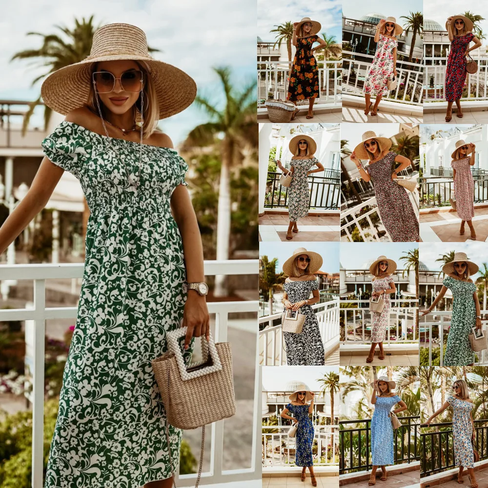 

Women's summer off shoulder bohemian print dress women