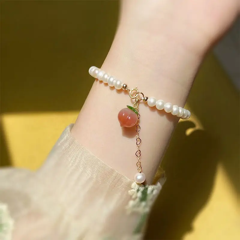 

2023 New Sweet Jewelry Women's Simple Peach Fresh Girl Pearl Bracelet Ins Style Baroque Hand Ornament Fashion Jewelry