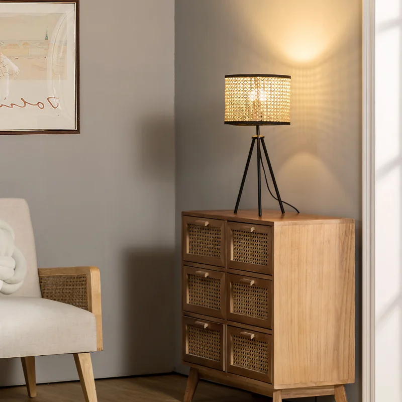 

Temesa Rattan 21.3" Table Lamp with In-line Switch Control and Metal Legs Natural Iron [US Stock]