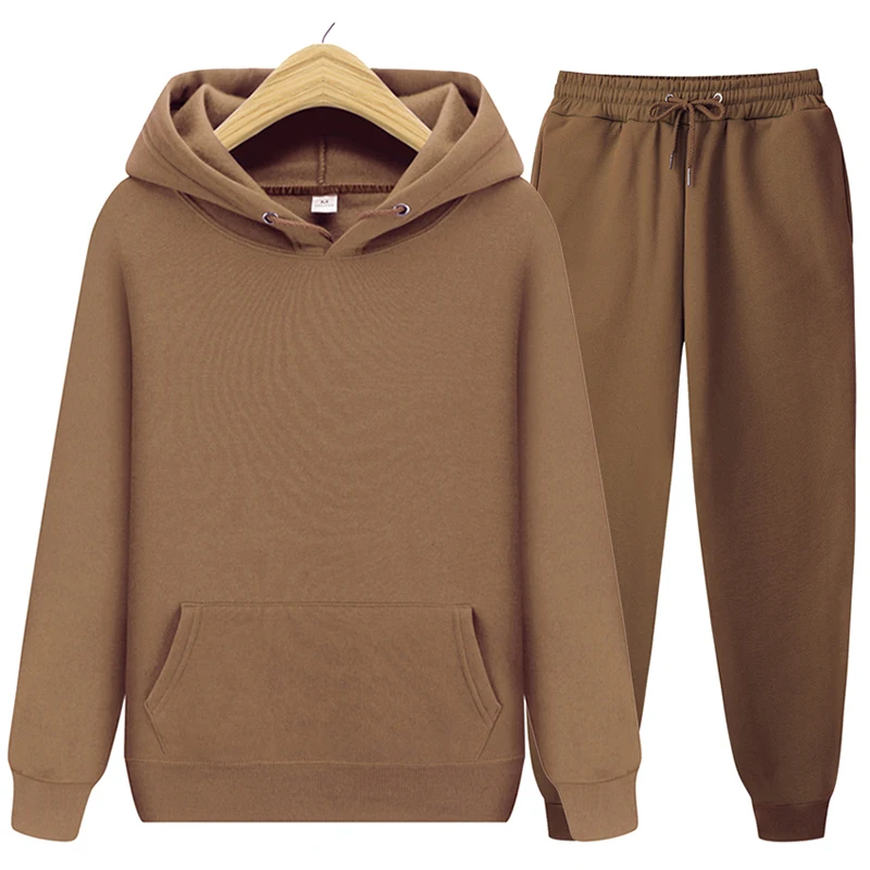 

Men Women Tracksuit Set Hoodies Solid Color Thick Pullover And Jogger Pants 2 Piece Sets Autumn Winter Fleece Sports Suit Outfit