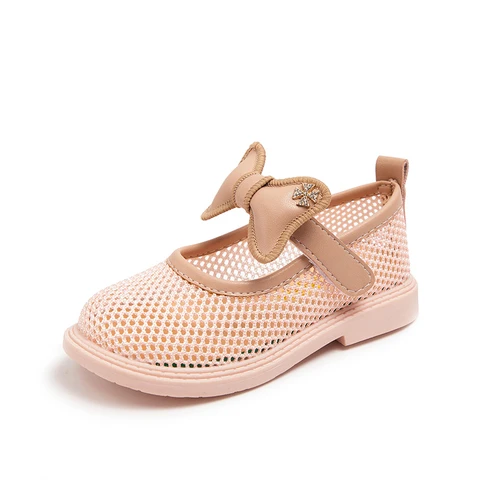 Летние дышащие туфли для девочек с круглым носком, разноцветные милые туфли принцессы с бантом, простые Нескользящие туфли в Корейском стиле, новинка 2023