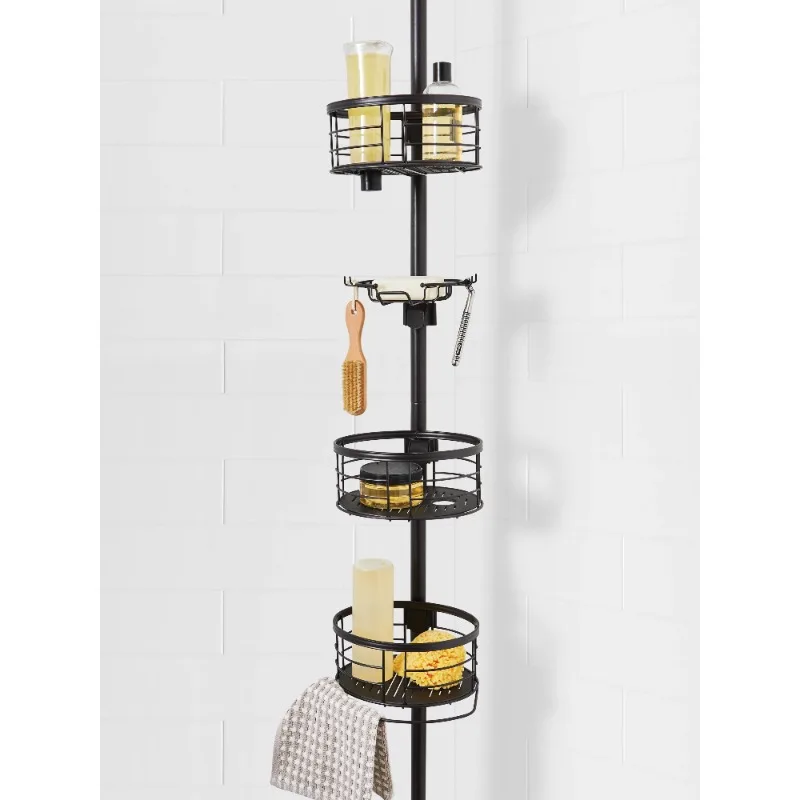 

DUTRIEUX Rust-Resistant Tension Pole Shower Caddy, 3 Shelves, Oil Rubbed Bronze Finish，Bathroom wall rack