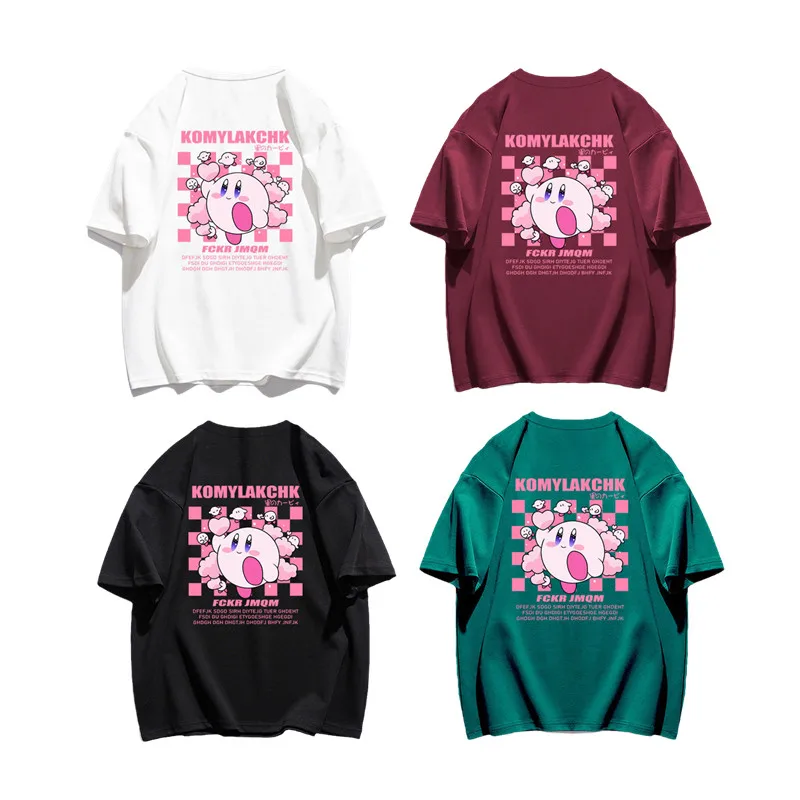 

Kawaii Kirby аниме серия Kirby новая футболка с коротким рукавом из чистого хлопка с героями мультфильмов свободная универсальная куртка подарок д...