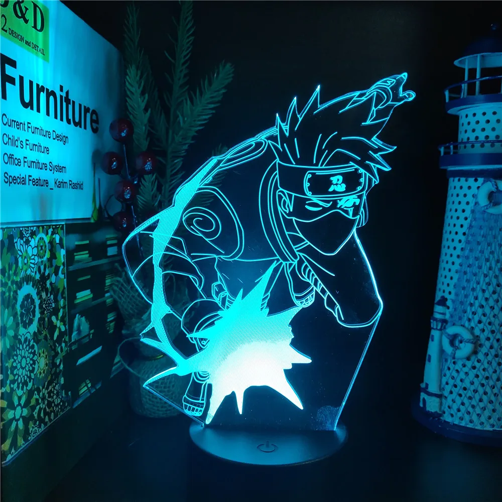 

Фигурки аниме Наруто Hatake Kakashi, ночники, 3D светодиодные лампы, фигурки героев мультфильма Shippuden, рождественские игрушки, подарок, декор для ко...