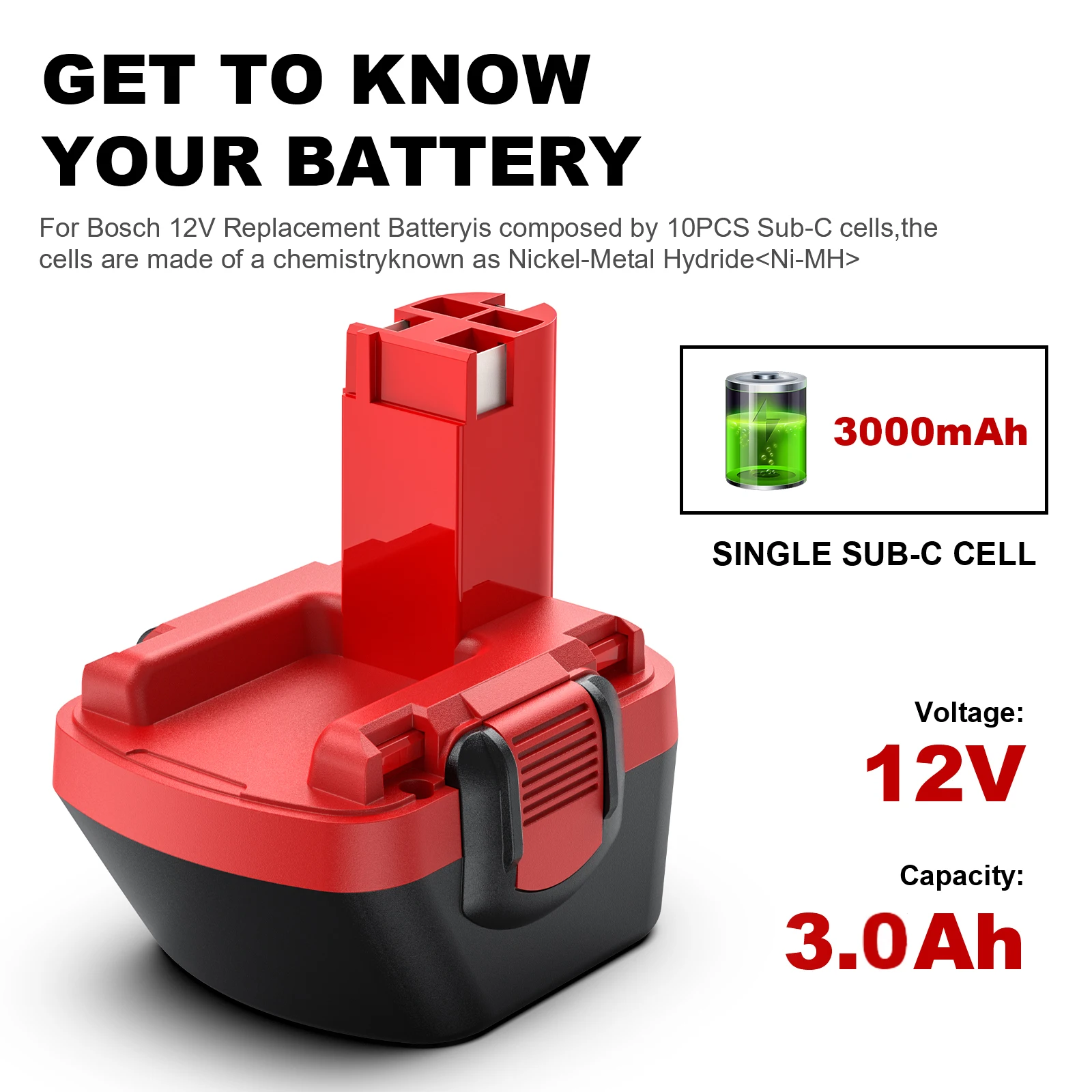 Никель-металлогидридный аккумулятор и зарядное устройство для Bosch 12 В 3000 мА/ч