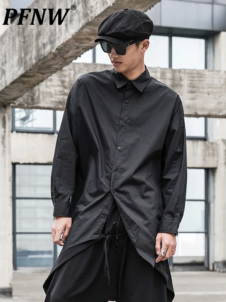 

PFNW Function Darkwear Solid Cutting Irregular Medium Long Men's Long Sleeved Shirts Autumn Tide Niche Casual Shirt 12A4600