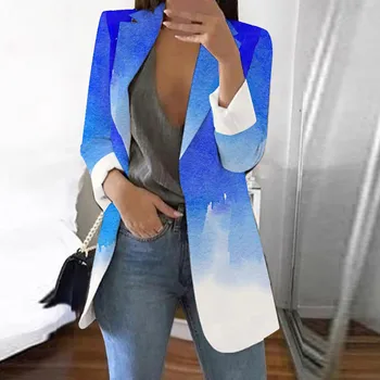 Women Blazer Gradient Print Cardigan Formal Suit Long Sleeve Lapels Office Ladies Business Jacket Coat Female Outerwear Blazers 1
