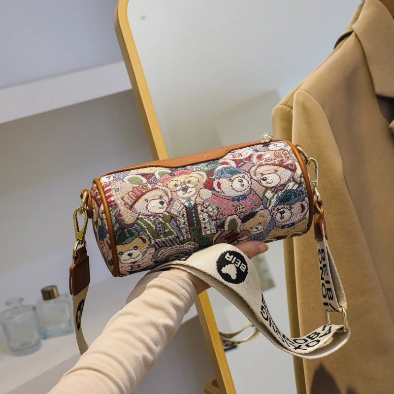 Original Design сумка женская Bear Round Bucket New Canvas Casual Shoulder Crossbody Bag for Women Hot Selling Free Shipping