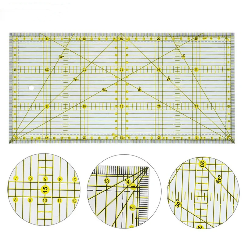 

Sewing Tools Patchwork Ruler 15x30cm Clear Rectangle Patchwork Acrylic Cutting Ruler with Double Color and Wheel cutter