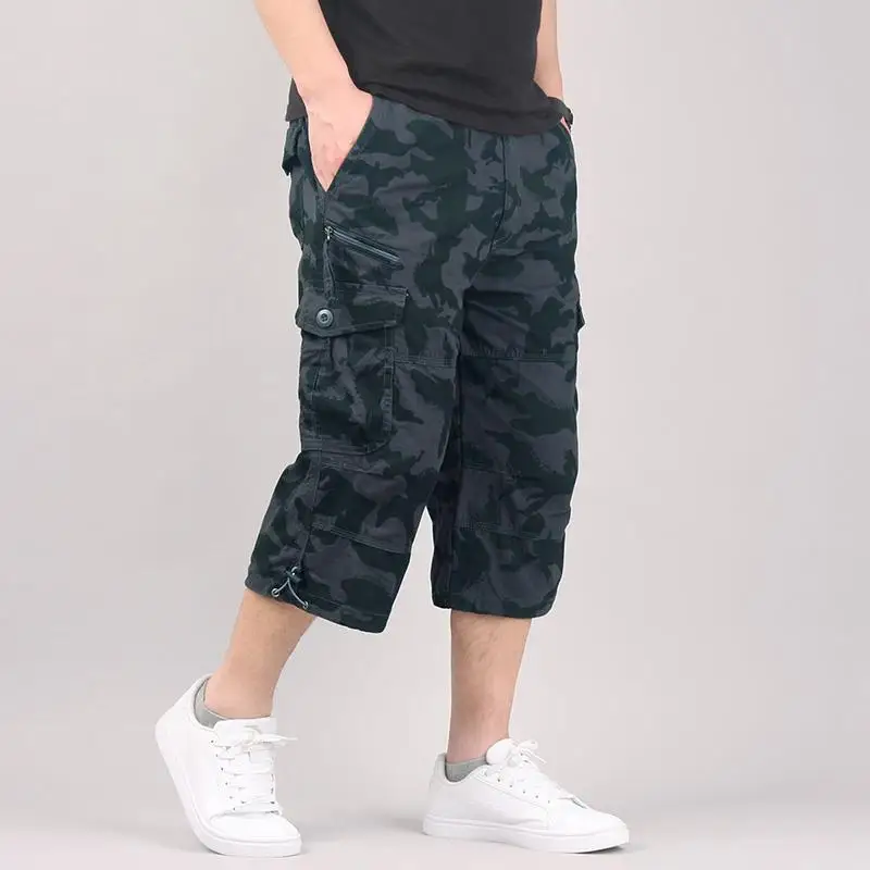 

Шорты-карго мужские длинные, повседневные хлопковые модные бриджи с множеством карманов, укороченные брюки, лето