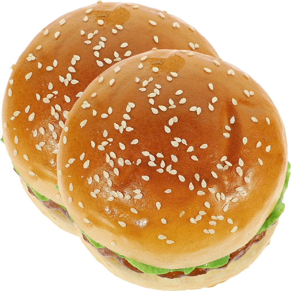 

2pcs Fake Burger Decoration Artificial Burger Model Photography Faux Bread Display Prop