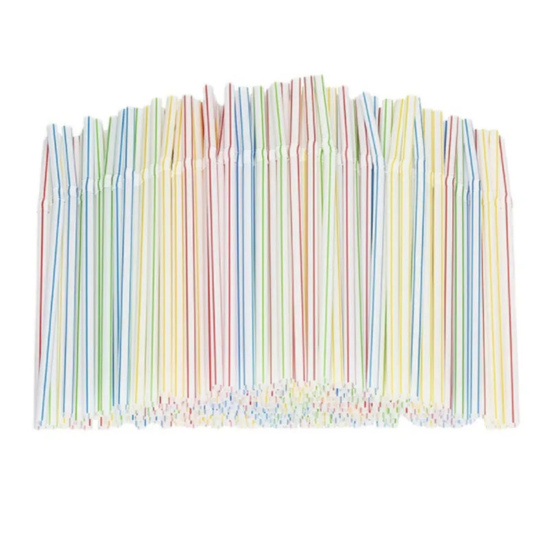 

100/200/300 Color Stripes Disposable Plastic Straws Bendable Juice Drink Milk Tea Straws Party Event Supplies