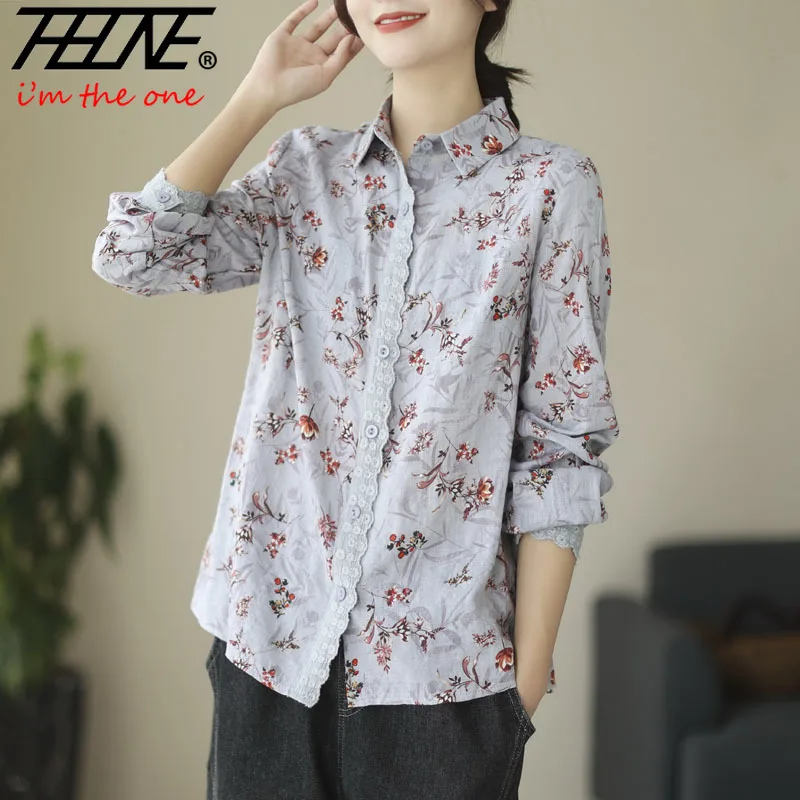 THHONE осень-зима женская рубашка блузка с принтом винтажная лоскутная одежда