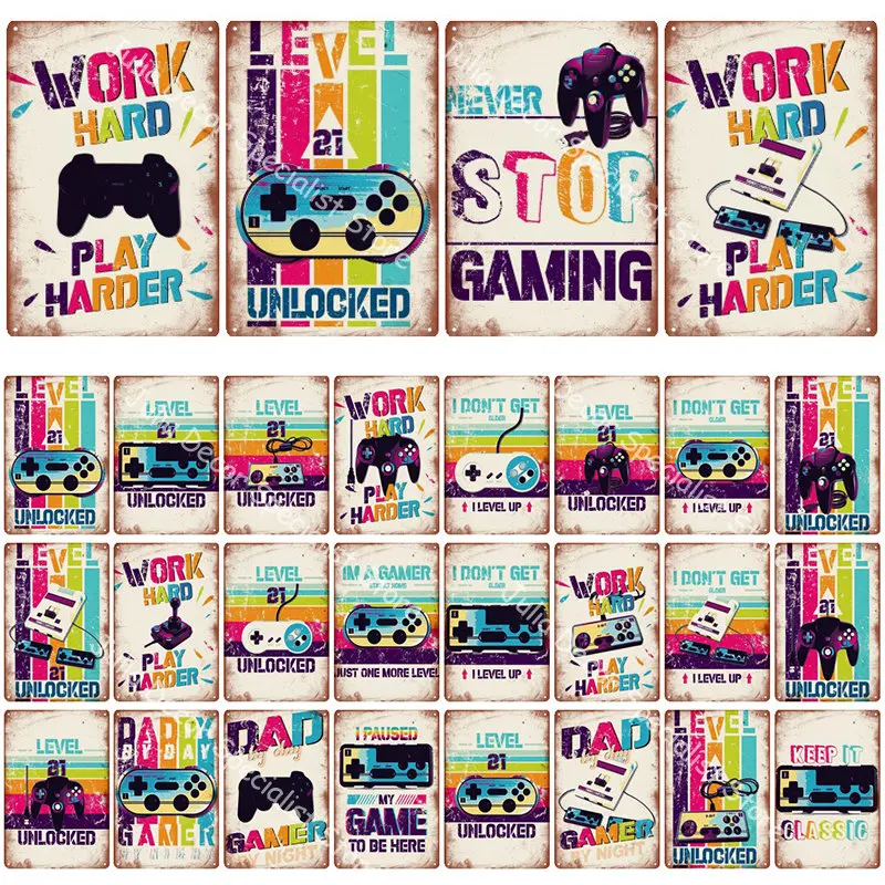 

Vintage Retro Metal Sign Gaming Quotes Sign Wall Decor Tin Decorative Plaque for Bar Pub Club Man Cave Decoration Paintings