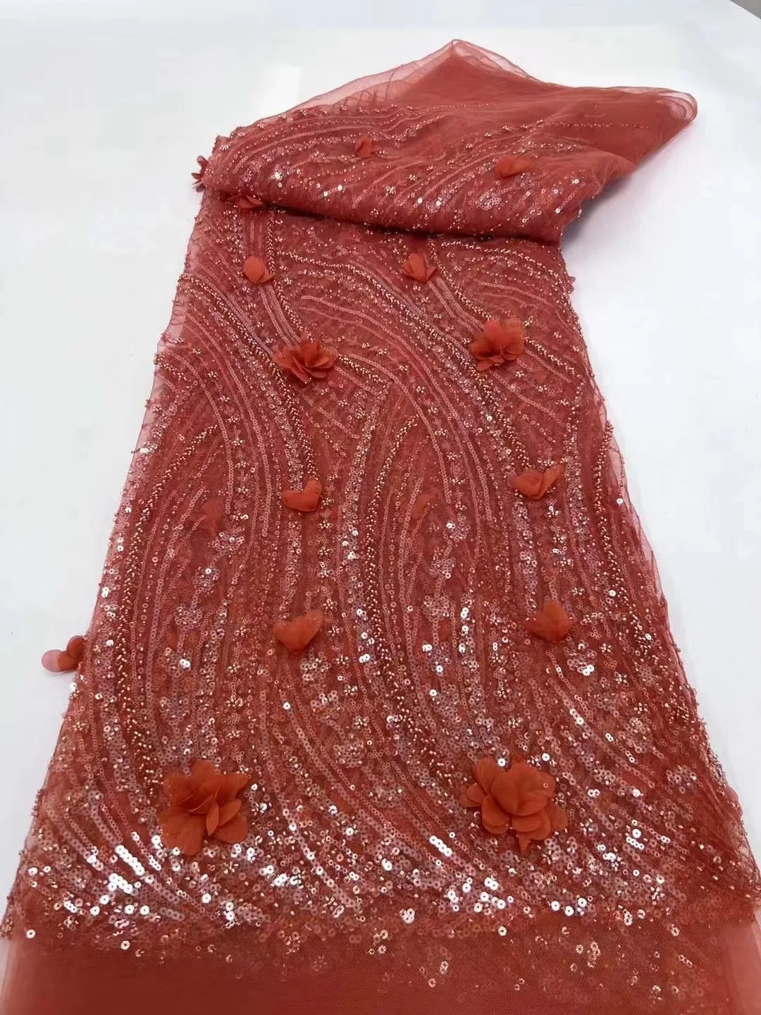 Африканская кружевная ткань с блестками и бисером фиолетовая высокого качества