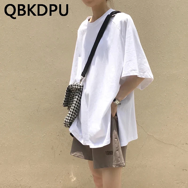 

Women's Basic White Slit T-shirt+Letter Printed Short Pants Suit Summer Casual High Street Oversized Outfit Ladies Two Piece Set